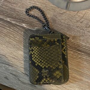 COACH NWT Snake-Print Card Holder with Chain - Olive/Black